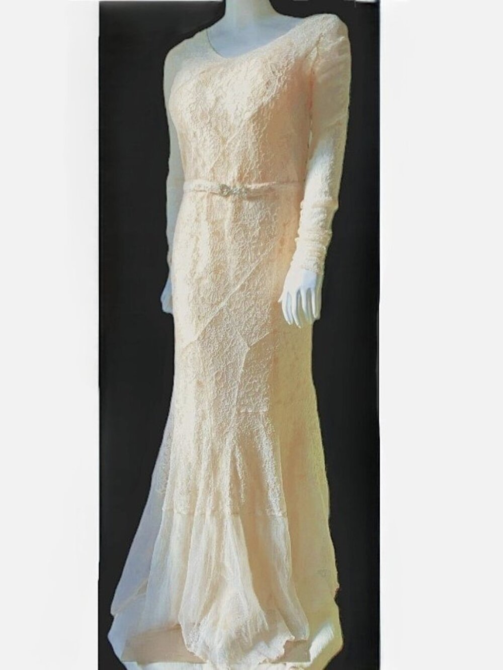 1920s ART DECO Antique Gown Dress Ivory Silk Lace Flapper Slip Mermaid B34" Read